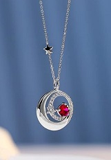 pretty silver moon star baby July birthstone necklace
